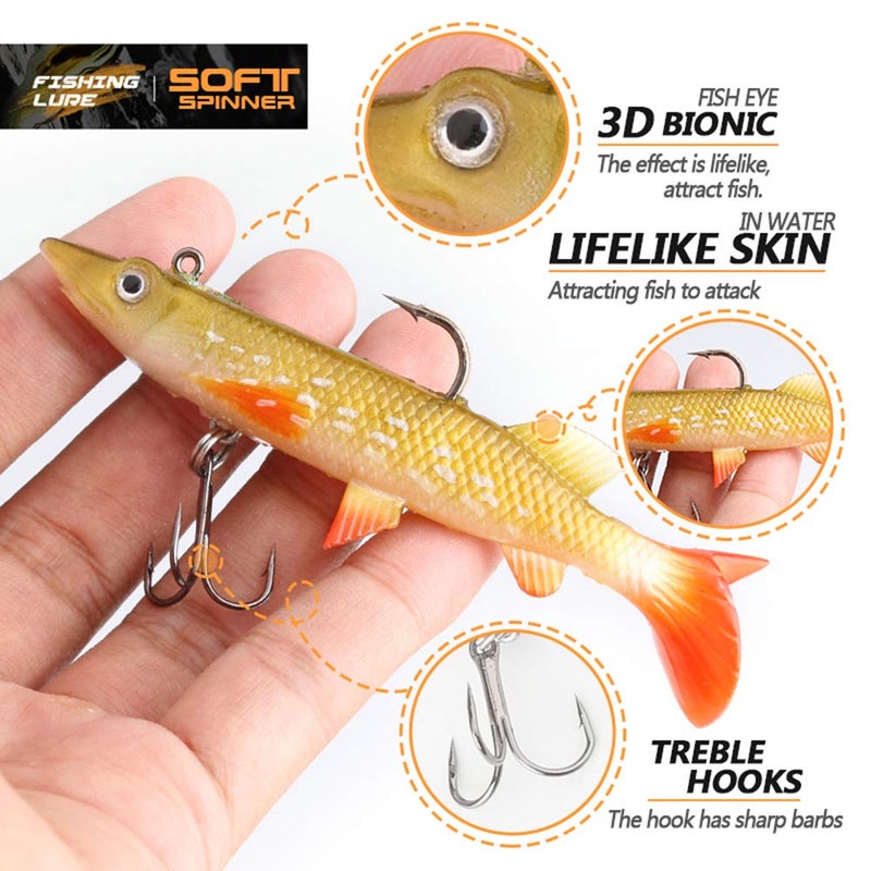 DONQL Soft Fishing Lures Kit, Fishing Soft Bait Fishing Lures Baits Tackle Set for Freshwater Trout Bass Salmon-Include Vivid Spinner Baits, Artificial Silicone Bass Bait with Box (10PCS) - Image 4
